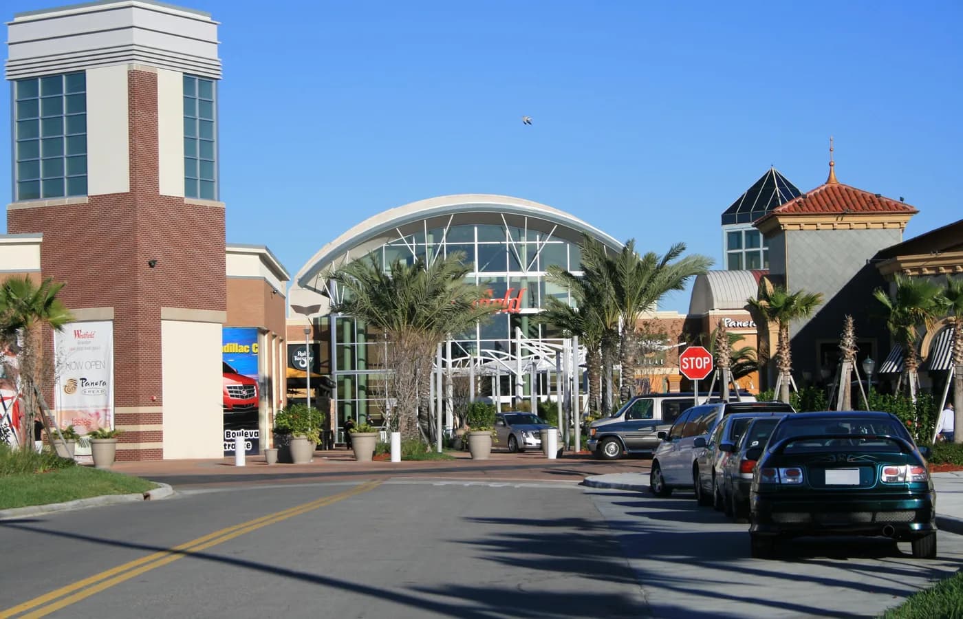 Shopping center streetscape at Brandon Mall in Brandon, Florida