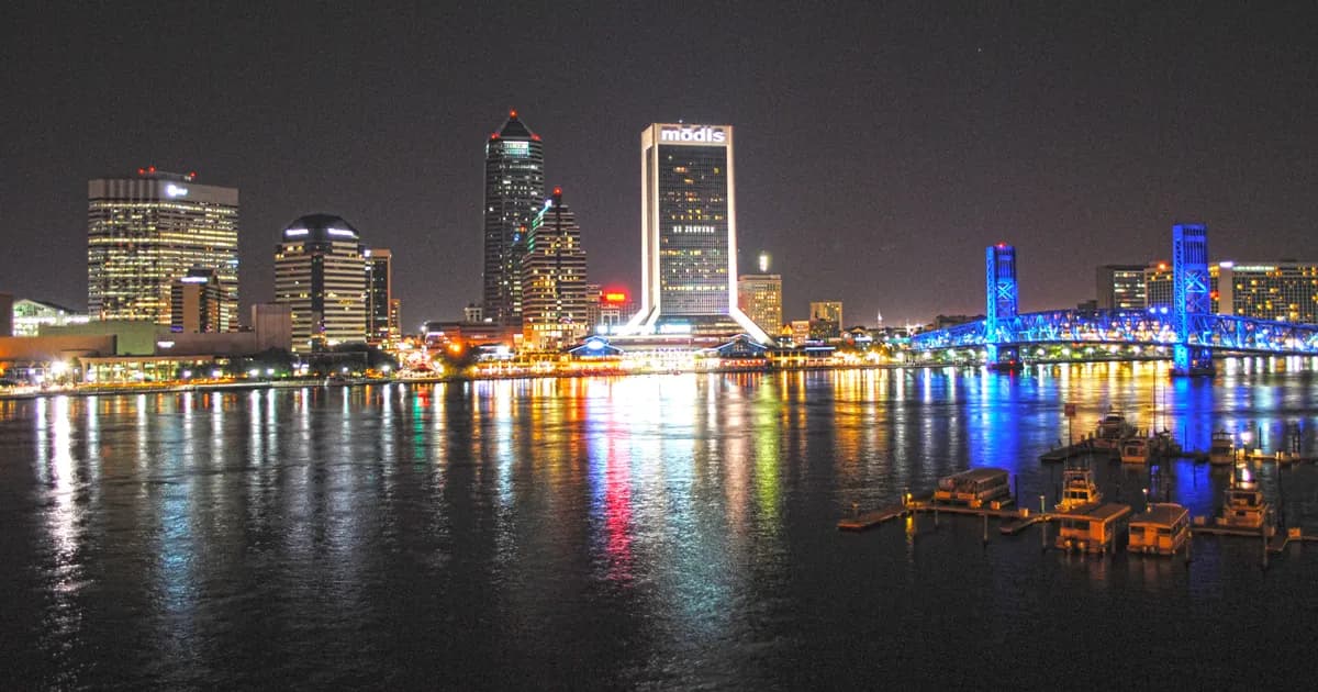 Downtown Jacksonville skyline by the river in Jacksonville, Florida