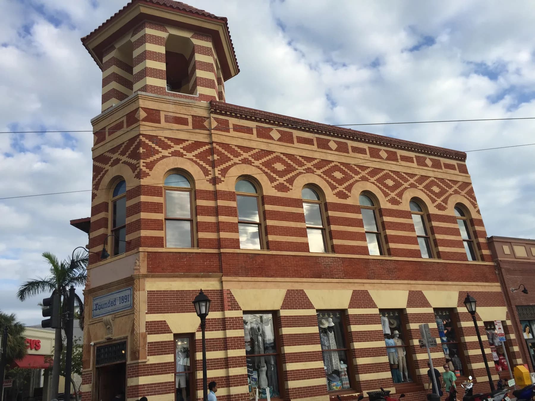 Historic First National Bank building at Duval Street and Front Street in Key West, Florida