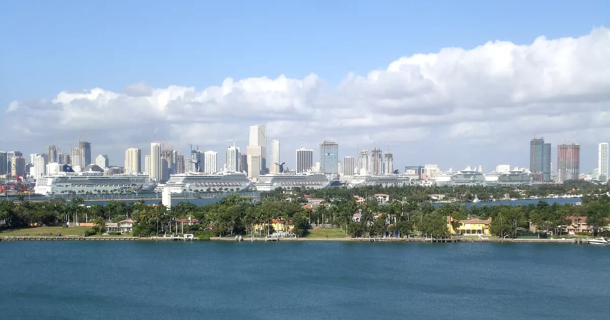 Miami skyline and waterfront viewed from Miami Beach, Florida