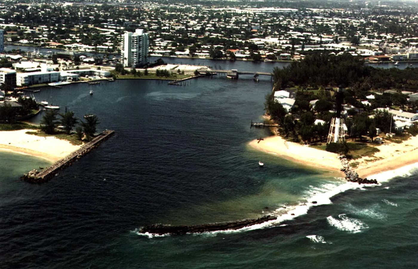 Aerial view of Hillsboro Inlet and the Intracoastal Waterway in Pompano Beach, Florida