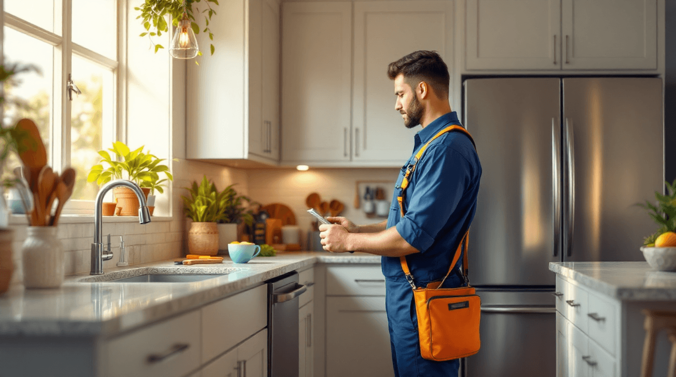 Appliance repair technician diagnosing issue in Florida kitchen β HALOFIX USA certified repair