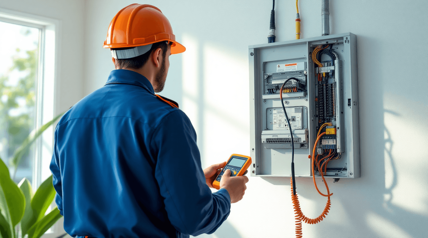 Licensed electrician working on panel in Florida home β HALOFIX USA electrical services