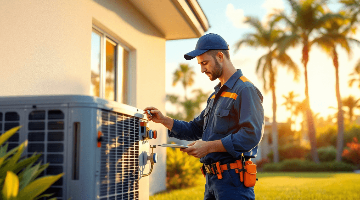 HVAC technician servicing AC unit in Florida — HALOFIX USA certified cooling and heating repair