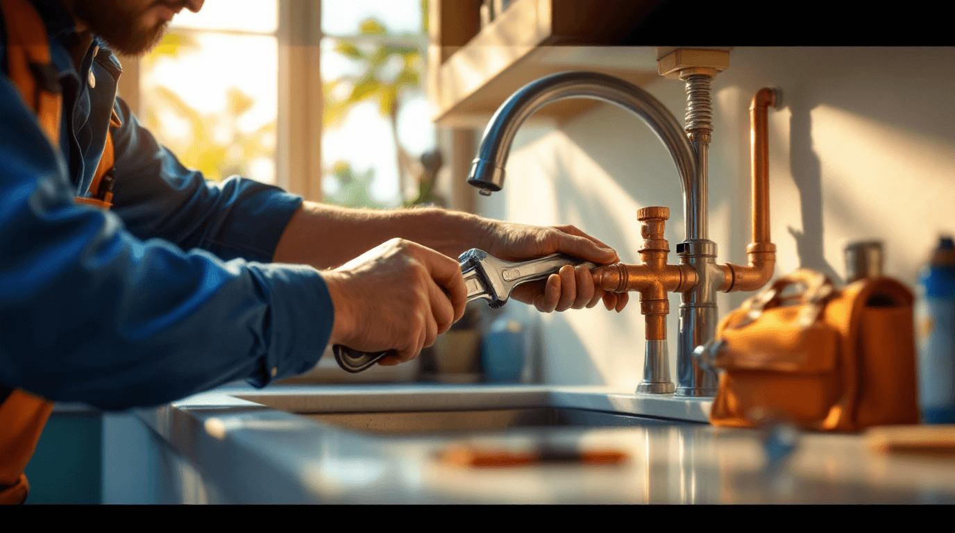Licensed plumber repairing faucet in Florida home β HALOFIX USA professional plumbing services