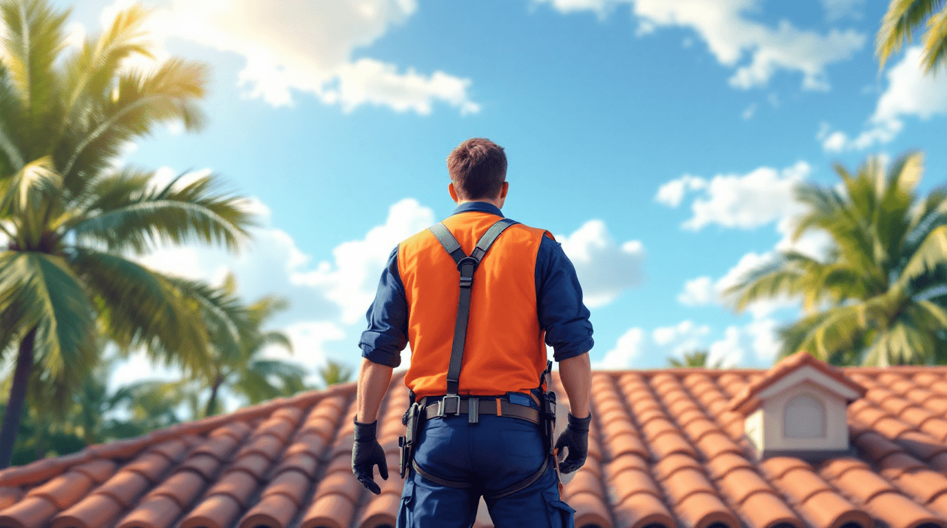 Roofing contractor inspecting Florida home roof β HALOFIX USA licensed roofing services